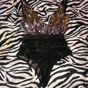 Deep cut v-neck leotard